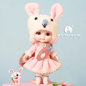 Planet Gates 12cm doll Rabbit / CHINA / Dark brown eyes Ob11 BJD Doll Mini Dolls For Girls Animal Clothes Accessories 1/12 Toy Baby 3D Big Eyes Beautiful DIY Toys Dress Up Free Gift