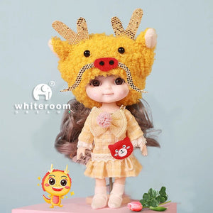 Planet Gates 12cm doll Rabbit / CHINA / Dark brown eyes Ob11 BJD Doll Mini Dolls For Girls Animal Clothes Accessories 1/12 Toy Baby 3D Big Eyes Beautiful DIY Toys Dress Up Free Gift