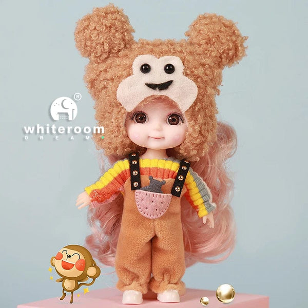 Planet Gates 12cm doll Rabbit / CHINA / Dark brown eyes Ob11 BJD Doll Mini Dolls For Girls Animal Clothes Accessories 1/12 Toy Baby 3D Big Eyes Beautiful DIY Toys Dress Up Free Gift