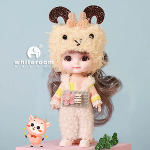 Planet Gates 12cm doll Rabbit / CHINA / Dark brown eyes Ob11 BJD Doll Mini Dolls For Girls Animal Clothes Accessories 1/12 Toy Baby 3D Big Eyes Beautiful DIY Toys Dress Up Free Gift