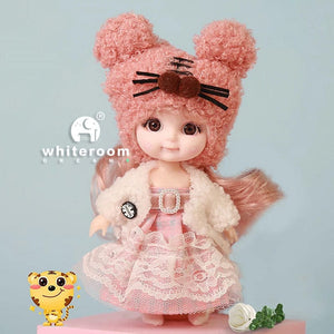 Planet Gates 12cm doll Rabbit / CHINA / Dark brown eyes Ob11 BJD Doll Mini Dolls For Girls Animal Clothes Accessories 1/12 Toy Baby 3D Big Eyes Beautiful DIY Toys Dress Up Free Gift