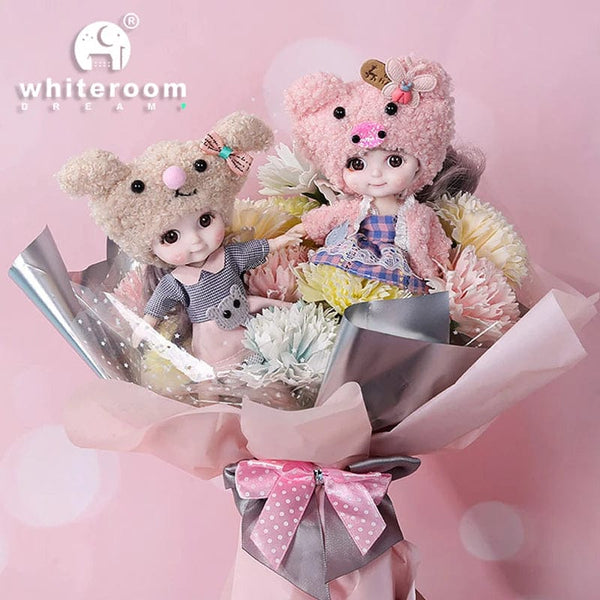 Planet Gates 12cm doll Rabbit / CHINA / Dark brown eyes Ob11 BJD Doll Mini Dolls For Girls Animal Clothes Accessories 1/12 Toy Baby 3D Big Eyes Beautiful DIY Toys Dress Up Free Gift