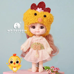 Planet Gates 12cm doll Rabbit / CHINA / Dark brown eyes Ob11 BJD Doll Mini Dolls For Girls Animal Clothes Accessories 1/12 Toy Baby 3D Big Eyes Beautiful DIY Toys Dress Up Free Gift