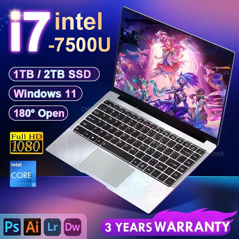 Planet Gates 12GB DDR4 1TB SSD 14.1" Portable i7 Laptop Computer Intel Core i7 7500U 12GB DDR4 1TB 2TB SSD Windows 11 Laptops Pc Gamer Office Study Notebook