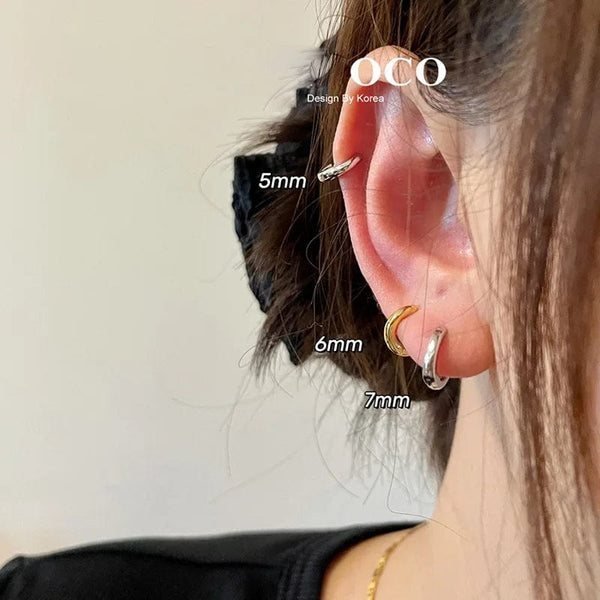 Planet Gates 12mm / E-037A 100% Real 925 Sterling Silver Minimalist Bohemian Round Ear Buckle for Women Punk Unisex Rock Hoop Earring Jewelry Accessories