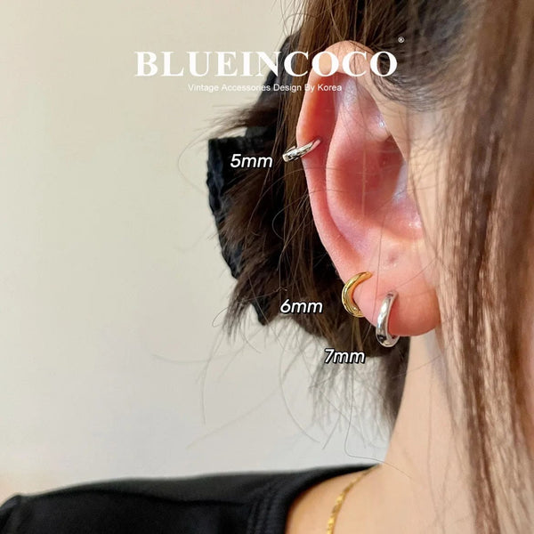 Planet Gates 12mm / E-037A 100% Real 925 Sterling Silver Minimalist Bohemian Round Ear Buckle for Women Punk Unisex Rock Hoop Earring Jewelry Accessories