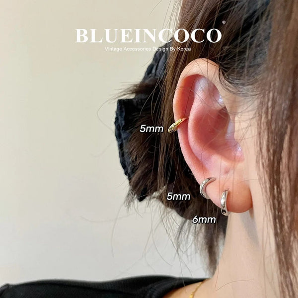 Planet Gates 12mm / E-037A 100% Real 925 Sterling Silver Minimalist Bohemian Round Ear Buckle for Women Punk Unisex Rock Hoop Earring Jewelry Accessories