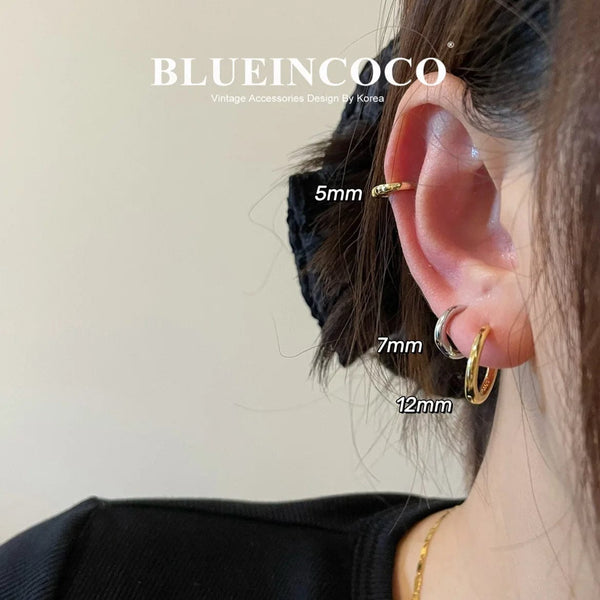 Planet Gates 12mm / E-037A 100% Real 925 Sterling Silver Minimalist Bohemian Round Ear Buckle for Women Punk Unisex Rock Hoop Earring Jewelry Accessories