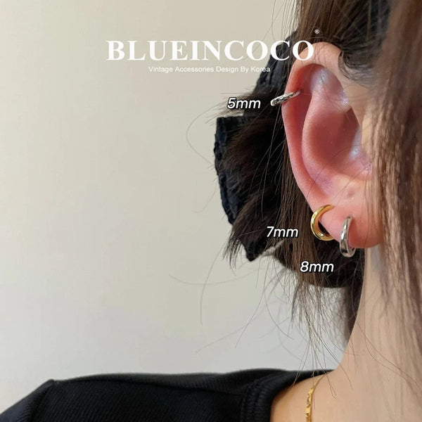 Planet Gates 12mm / E-037A 100% Real 925 Sterling Silver Minimalist Bohemian Round Ear Buckle for Women Punk Unisex Rock Hoop Earring Jewelry Accessories