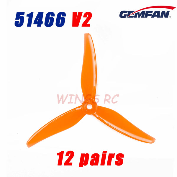 Planet Gates 12Pairs Tiger Orange 24pcs/12 pairs Gemfan 51466 V2 5inch 3 Blade/Tri-Blade Propeller Props FPV Brushless motor For FPV Racing Drone 6 Colors Yellow