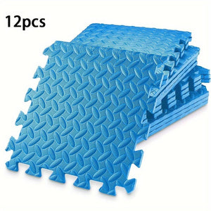 Planet Gates 12pc Blue 4/12pcs Sports Protective Sports Mat EVA Leaf Pattern Floor Mat Yoga Fitness Non-slip Splicing Thickened Shock Absorption Mat, 30*30cm