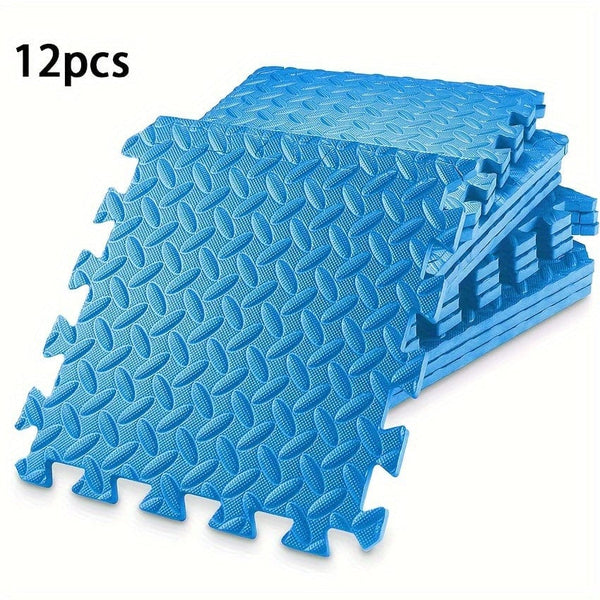 Planet Gates 12pc Blue 4/12pcs Sports Protective Sports Mat EVA Leaf Pattern Floor Mat Yoga Fitness Non-slip Splicing Thickened Shock Absorption Mat, 30*30cm