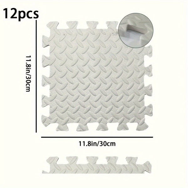 Planet Gates 12pc White 4/12pcs Sports Protective Sports Mat EVA Leaf Pattern Floor Mat Yoga Fitness Non-slip Splicing Thickened Shock Absorption Mat, 30*30cm