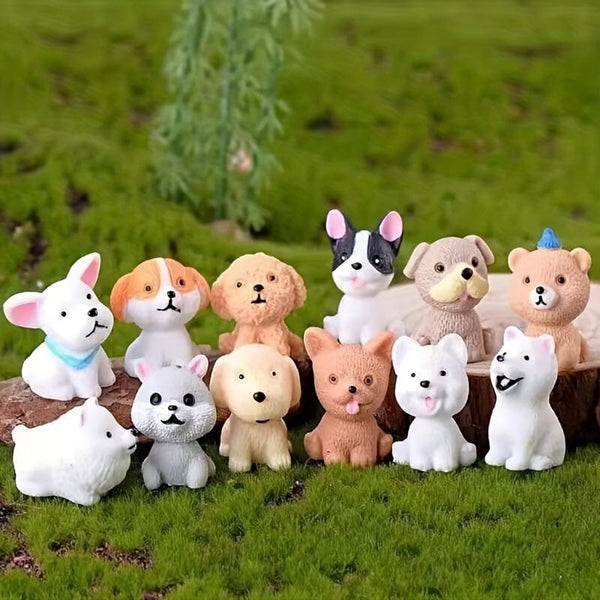 Planet Gates 12pcs 12pcs, Cute Cartoon Puppies - Handcrafted Resin Animals for Desktop Decorations, Micro Landscape, Cake Toppers, and Home Accessories