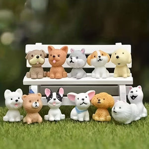 Planet Gates 12pcs 12pcs, Cute Cartoon Puppies - Handcrafted Resin Animals for Desktop Decorations, Micro Landscape, Cake Toppers, and Home Accessories