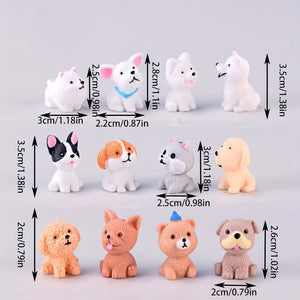 Planet Gates 12pcs 12pcs, Cute Cartoon Puppies - Handcrafted Resin Animals for Desktop Decorations, Micro Landscape, Cake Toppers, and Home Accessories