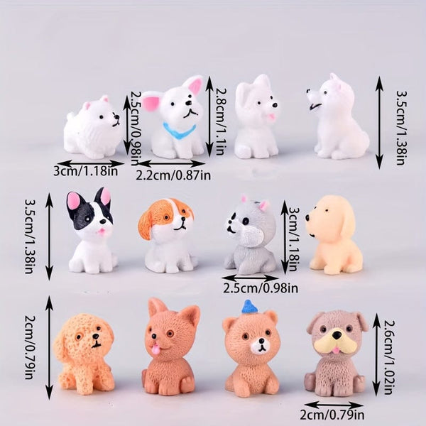 Planet Gates 12pcs 12pcs, Cute Cartoon Puppies - Handcrafted Resin Animals for Desktop Decorations, Micro Landscape, Cake Toppers, and Home Accessories