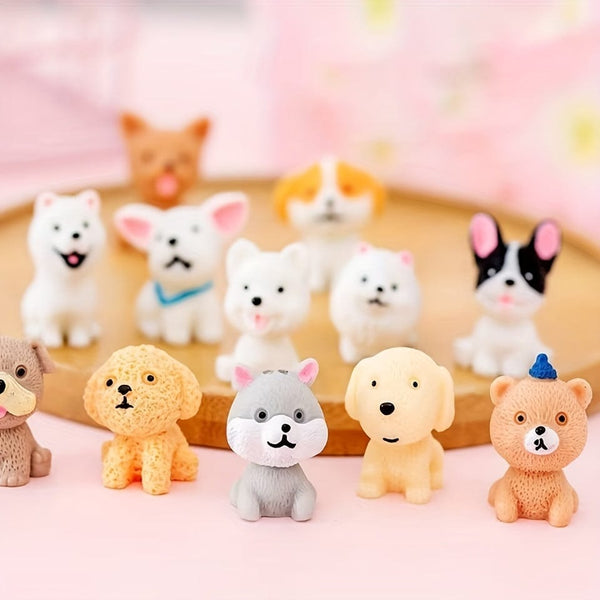 Planet Gates 12pcs 12pcs, Cute Cartoon Puppies - Handcrafted Resin Animals for Desktop Decorations, Micro Landscape, Cake Toppers, and Home Accessories