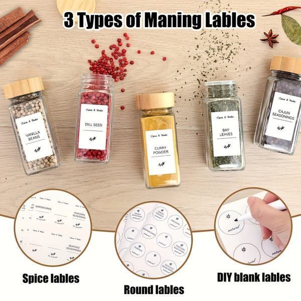 Planet Gates 12pcs 12pcs Spice Jars With Labels And Lids, 4oz Empty Square Spice Bottles With Collapsible Funnel, Glass Condiment Containers, Kitchen Accessaries, Kitchen Stuff