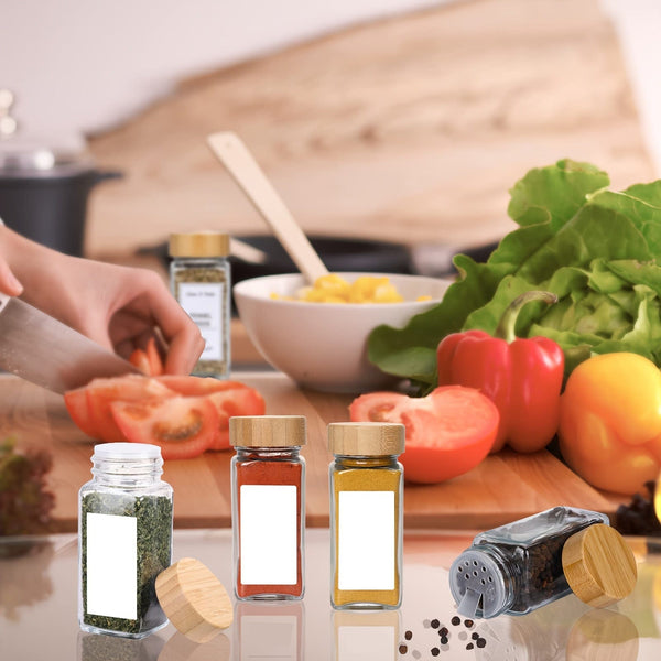 Planet Gates 12pcs 12pcs Spice Jars With Labels And Lids, 4oz Empty Square Spice Bottles With Collapsible Funnel, Glass Condiment Containers, Kitchen Accessaries, Kitchen Stuff