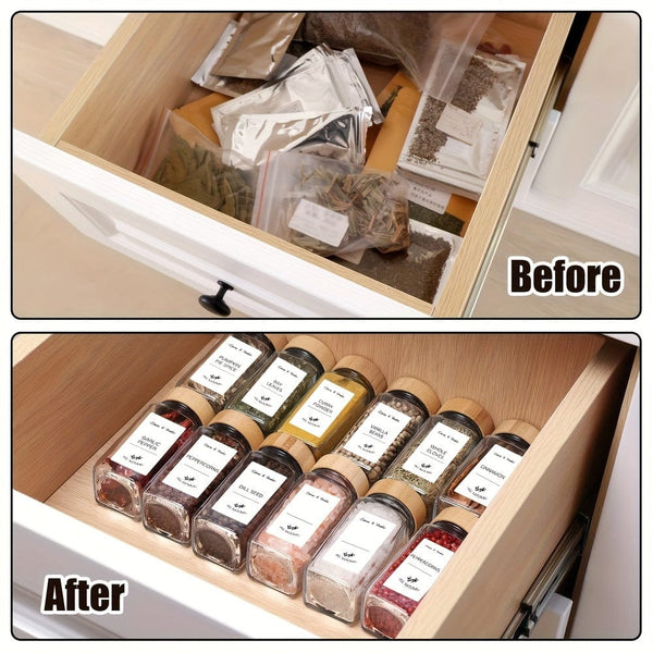 Planet Gates 12pcs 12pcs Spice Jars With Labels And Lids, 4oz Empty Square Spice Bottles With Collapsible Funnel, Glass Condiment Containers, Kitchen Accessaries, Kitchen Stuff