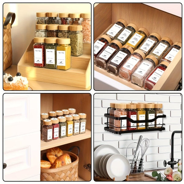 Planet Gates 12pcs 12pcs Spice Jars With Labels And Lids, 4oz Empty Square Spice Bottles With Collapsible Funnel, Glass Condiment Containers, Kitchen Accessaries, Kitchen Stuff