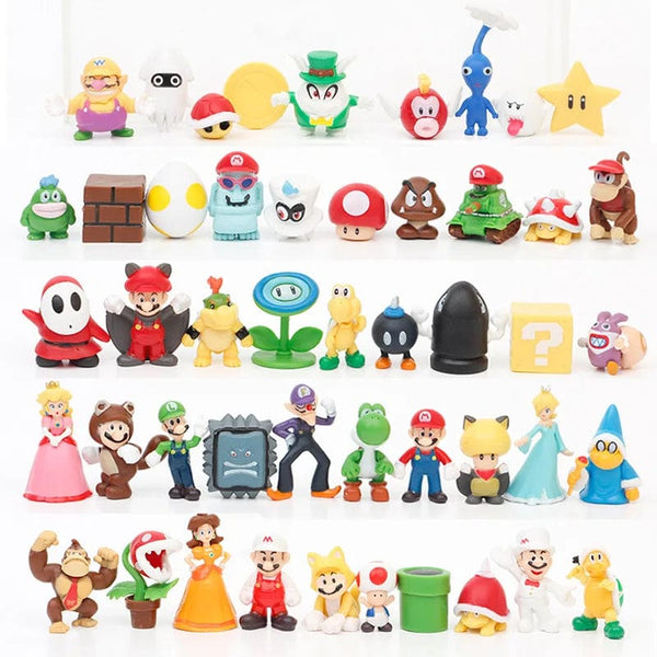 Planet Gates 12Pcs/24Pcs/48Pcs Super Mario Bros Action Figures Kawaii Bowser Anime Figure with Storage Bag for Children Toys Gifts