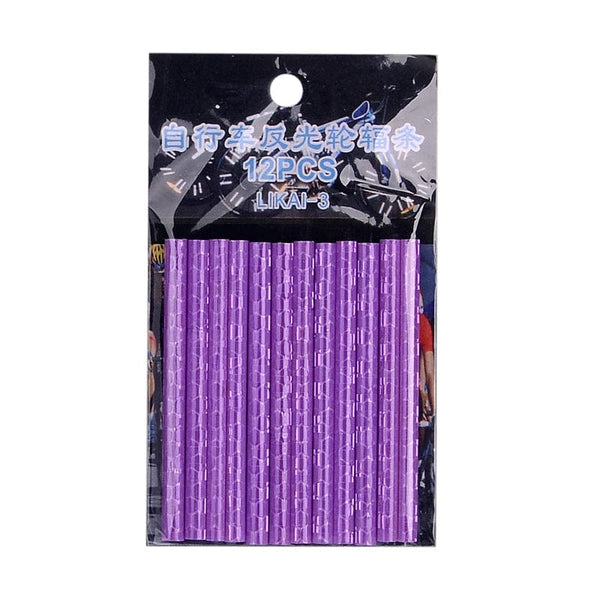 Planet Gates 12Pcs Bicycle Wheel Spokes Reflective Sticker Colorful Tube Warning Safety Light DIY Cycling Reflector Reflective Safety Kit