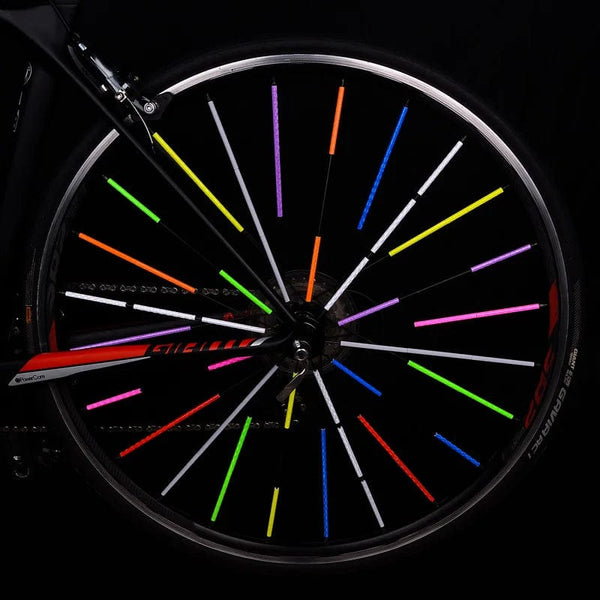 Planet Gates 12Pcs Bicycle Wheel Spokes Reflective Sticker Colorful Tube Warning Safety Light DIY Cycling Reflector Reflective Safety Kit