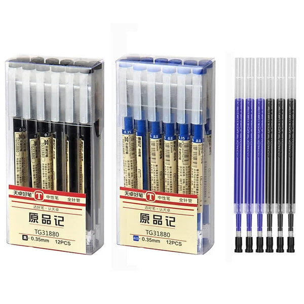 Planet Gates 12pcs/Lot Japan Fine Point Pen 0.35mm Black Blue Red Ink Gel Pen Ballpoint Pen School Office Student Writing Stationery Supply