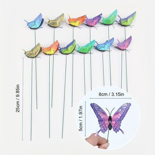 Planet Gates 12pcs Mixed Color 12pcs 3D Garden Butterfly Stakes Glowing In Dark Artificial Butterfly Stakes, Garden Ornaments & Patio Decor