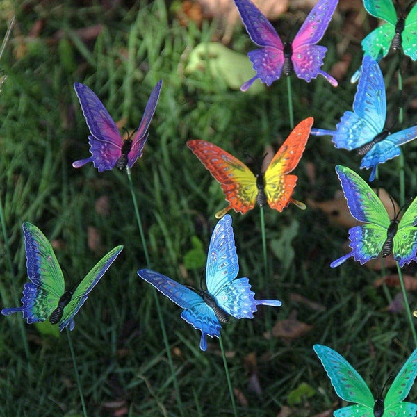 Planet Gates 12pcs Mixed Color 12pcs 3D Garden Butterfly Stakes Glowing In Dark Artificial Butterfly Stakes, Garden Ornaments & Patio Decor