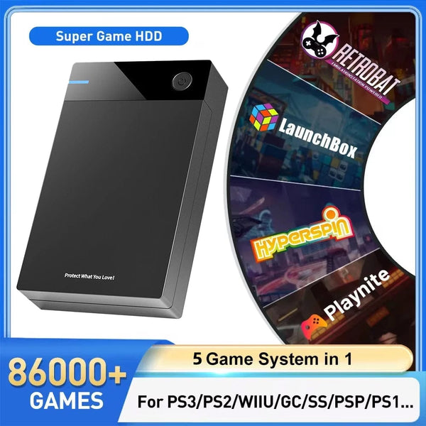 Planet Gates 12TB Gaming HDD with Hyperspin Launchbox Retrobat Playnite with 86000+ Retro Video Games Super Console for PS3/PS2/PS/WII/WIIU