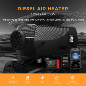Planet Gates 12V&24V 5KW Car Parking Night Diesel Air Heater 10L Tank LCD Screen bluetooth APP Remote Control Voice Broadcast for RV Van