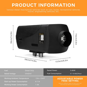 Planet Gates 12V&24V 5KW Car Parking Night Diesel Air Heater 10L Tank LCD Screen bluetooth APP Remote Control Voice Broadcast for RV Van