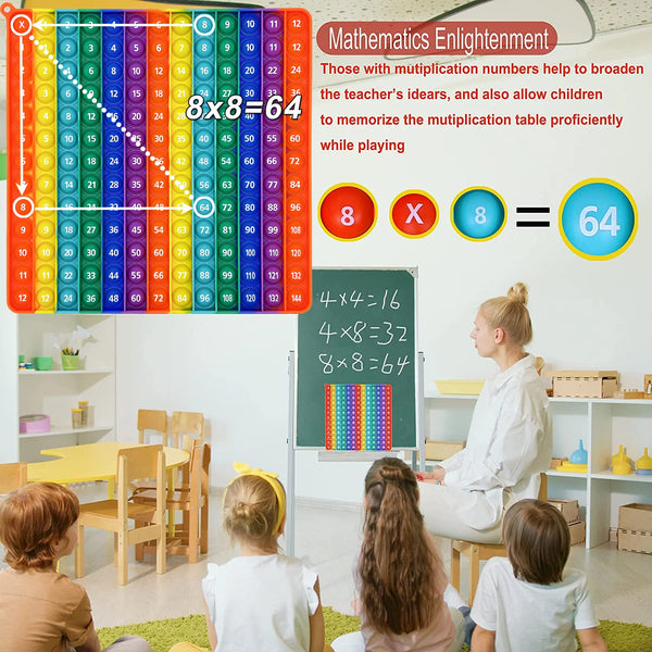 Planet Gates 12x12 Multiplication 12x12 Multiplication Game Pop Toys, Math Learning Educational Toy Manipulatives for Kids Preschool Kindergarten Classroom, Push