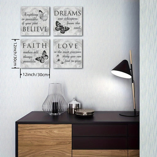 Planet Gates 12x12in / 30x30cm  -4pcs 4pcs, Inspirational Quotes Wall Art Paintings, Grey Motivational Nature Picture Artwork Of Contemporary Home Living Room Decor No Frame