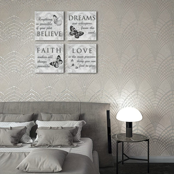 Planet Gates 12x12in / 30x30cm  -4pcs 4pcs, Inspirational Quotes Wall Art Paintings, Grey Motivational Nature Picture Artwork Of Contemporary Home Living Room Decor No Frame