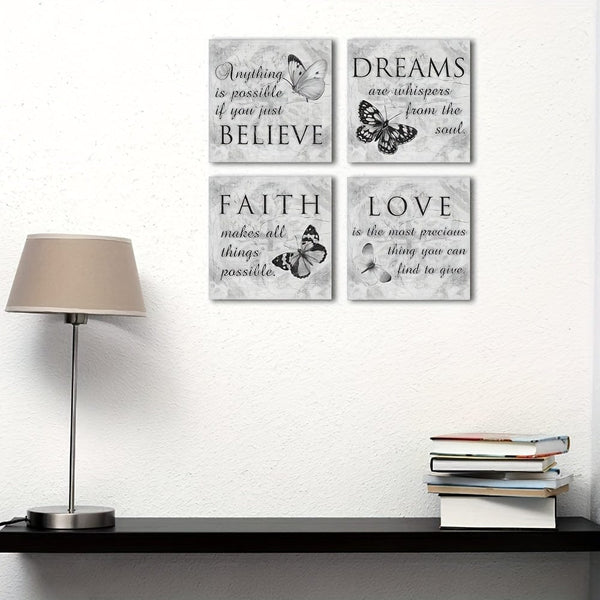 Planet Gates 12x12in / 30x30cm  -4pcs 4pcs, Inspirational Quotes Wall Art Paintings, Grey Motivational Nature Picture Artwork Of Contemporary Home Living Room Decor No Frame