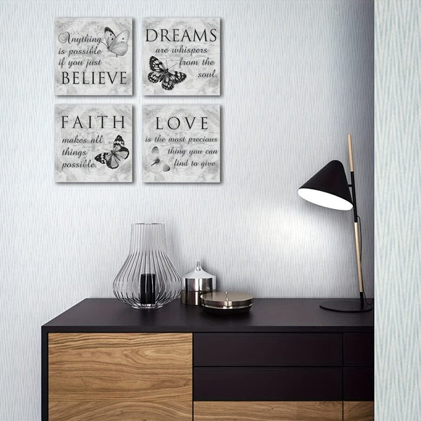 Planet Gates 12x12in / 30x30cm  -4pcs 4pcs, Inspirational Quotes Wall Art Paintings, Grey Motivational Nature Picture Artwork Of Contemporary Home Living Room Decor No Frame