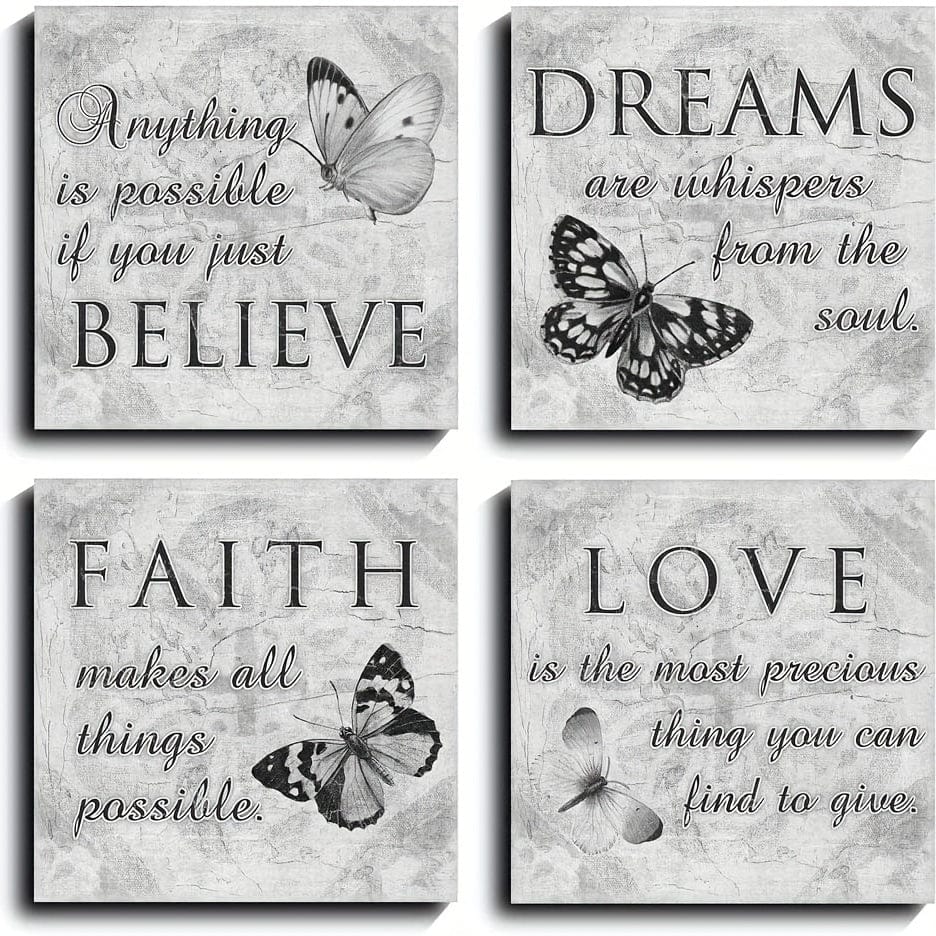 Planet Gates 12x12in / 30x30cm  -4pcs 4pcs, Inspirational Quotes Wall Art Paintings, Grey Motivational Nature Picture Artwork Of Contemporary Home Living Room Decor No Frame