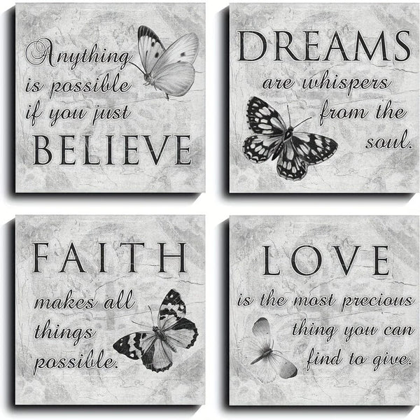 Planet Gates 12x12in / 30x30cm  -4pcs 4pcs, Inspirational Quotes Wall Art Paintings, Grey Motivational Nature Picture Artwork Of Contemporary Home Living Room Decor No Frame
