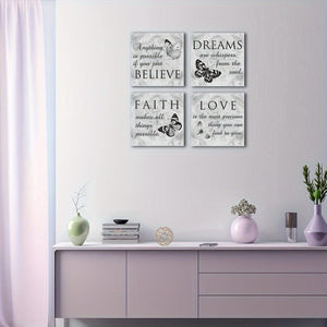 Planet Gates 12x12in / 30x30cm  -4pcs 4pcs, Inspirational Quotes Wall Art Paintings, Grey Motivational Nature Picture Artwork Of Contemporary Home Living Room Decor No Frame