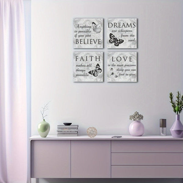 Planet Gates 12x12in / 30x30cm  -4pcs 4pcs, Inspirational Quotes Wall Art Paintings, Grey Motivational Nature Picture Artwork Of Contemporary Home Living Room Decor No Frame