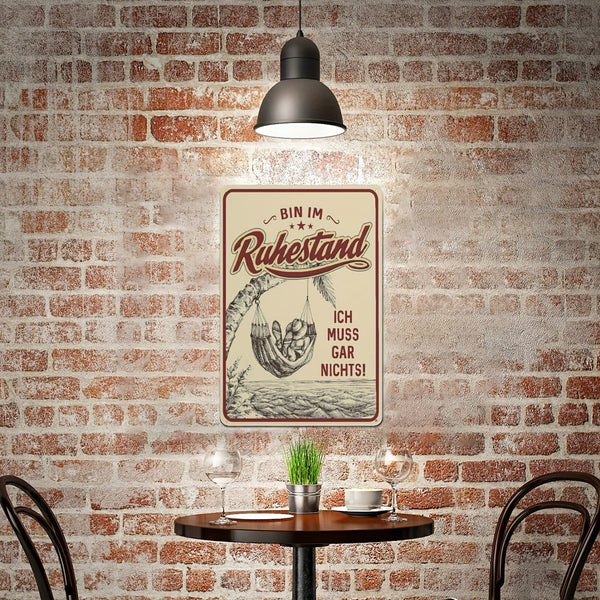 Planet Gates 12x8inch/30x20cm 1pc Aluminium Ruhestand Signs, Decorative Tin Sign As A Gift For Pensioners "BIN IM Ruhestand-Ich Muss Gar Nichts" 20*30CM