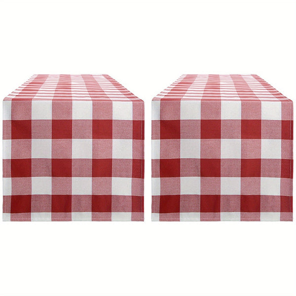 Planet Gates 13*72in/33*183CM 2PCS 1pc Red And White Gingham Table Runner, 13×72 Inch Red Buffalo Check Table Cloth Runner For Farmhouse Rustic, 4th Of July Patriotic Christmas Wedding Outdoor Picnic Camping Party Table Decoration