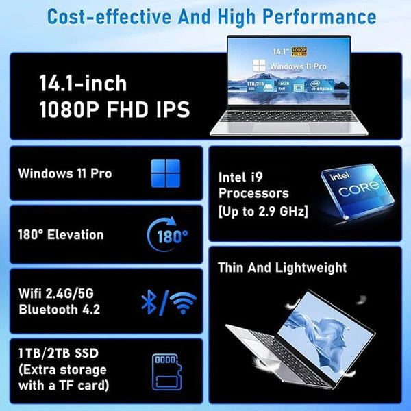 Planet Gates 14.1'' Laptop Computer Windows 11 Intel Core i9 8950HK 16GB DDR4 1TB 2TB SSD Laptops Office Study Gaming Notebook PC Computer