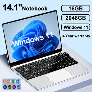 Planet Gates 14.1" Ultra Slim Laptop 16GB RAM 2TB SSD Intel N3700 Notebook Gamer  1920*1080  Display Office Study Computer PC Windows 11 Pro