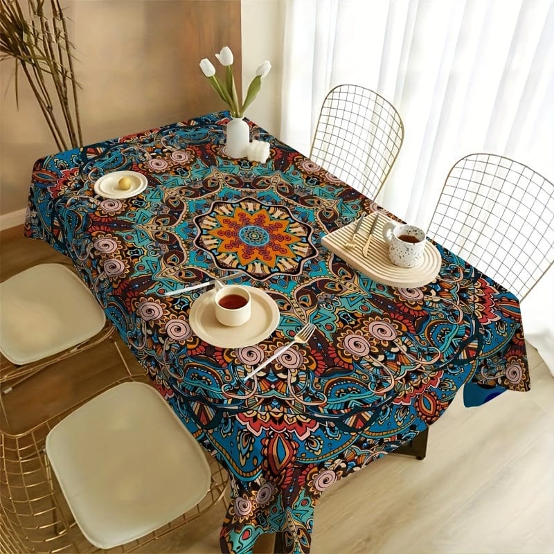 Planet Gates 140*180 / 1pc 1pc Tablecloth, Bohemia, Mandala Rectangular Tablecloth, Waterproof Colorful Rectangular Courtyard Dining Table Set, Boho Cloth Set For Backyard BBQ Picnic Mat, Home Kitchen Decoration
