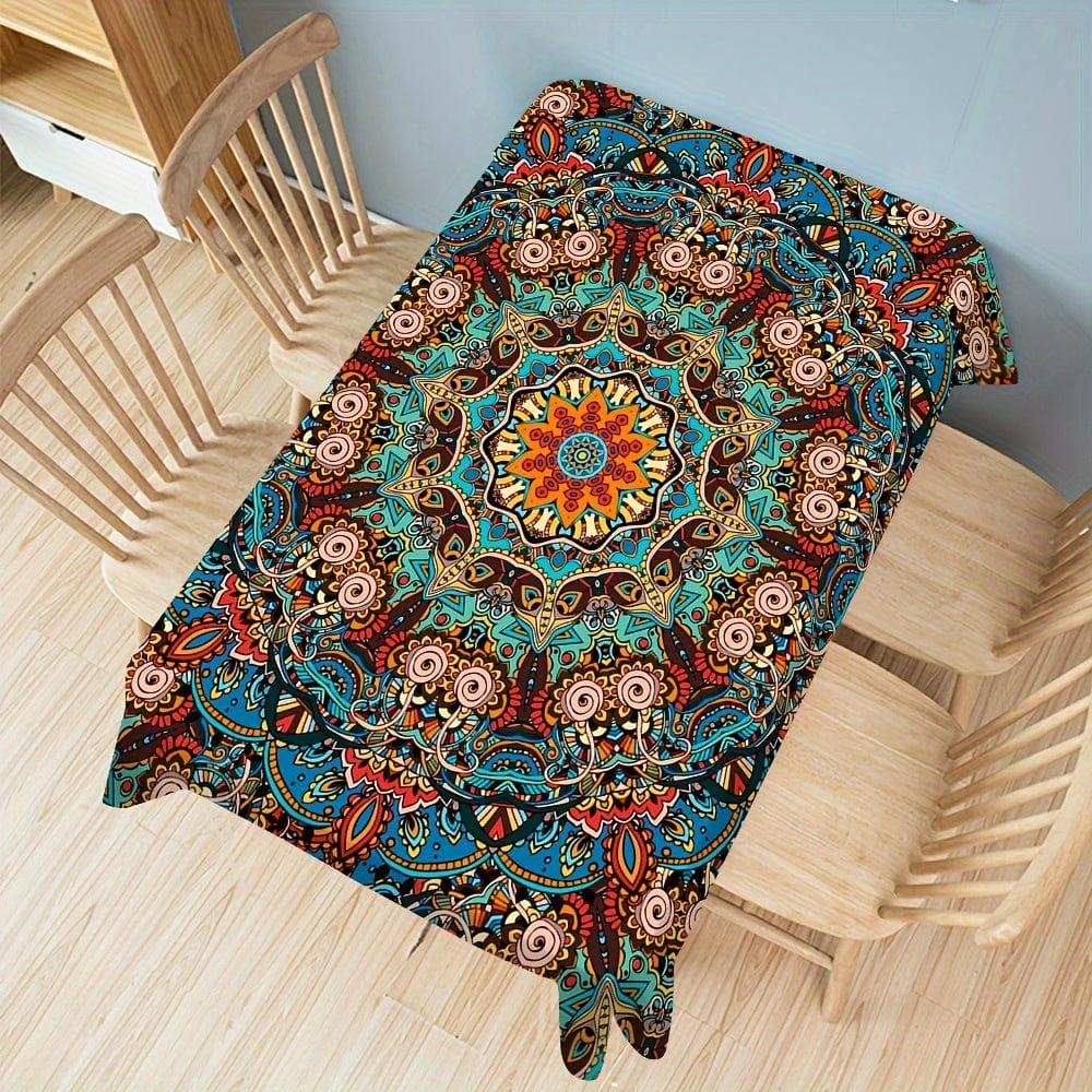 Planet Gates 140*180 / 1pc 1pc Tablecloth, Bohemia, Mandala Rectangular Tablecloth, Waterproof Colorful Rectangular Courtyard Dining Table Set, Boho Cloth Set For Backyard BBQ Picnic Mat, Home Kitchen Decoration
